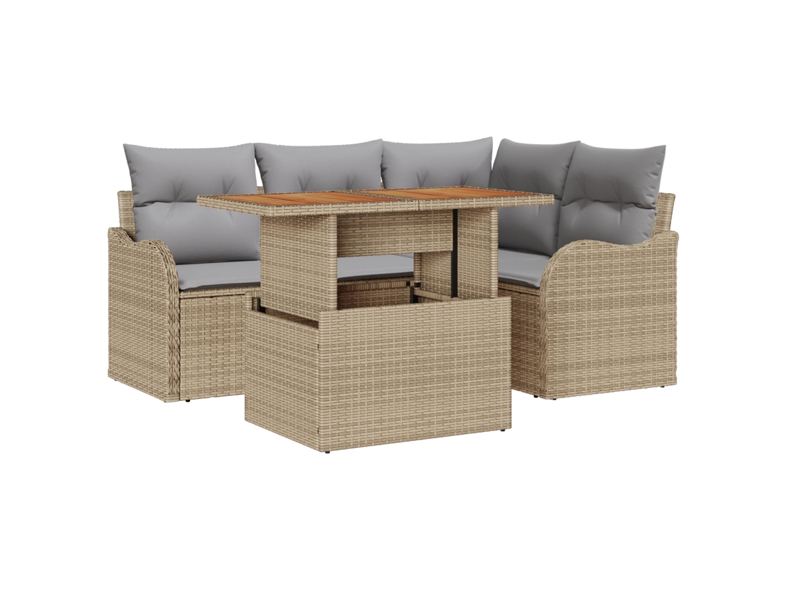 Conjunto 5 Conjunto De Sofá De Jardim Vidaxl Bege Vime Pe (100 X 55 X 73 Cm)