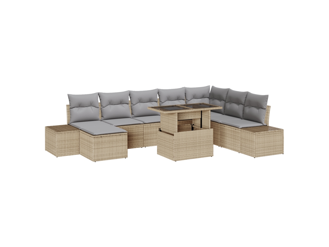 Conjunto 9 Conjunto De Sofá De Jardim Vidaxl Bege Vime Pe (319 X 154 X 85 Cm)