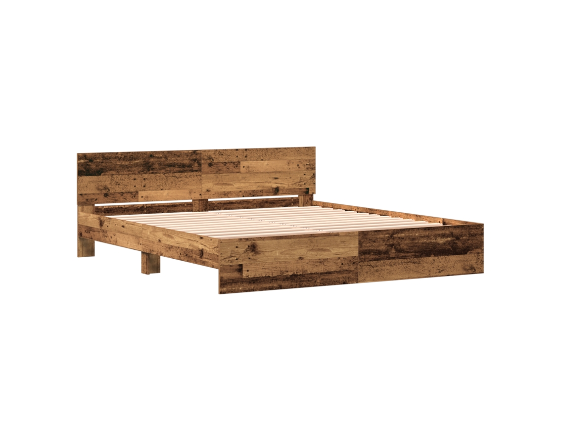 Estrutura De Cama Com Cabeceira Madeira Antiga Madeira Projetada Vidaxl Castanho Madeira Recuperada Maciça (180 X 200 Cm)