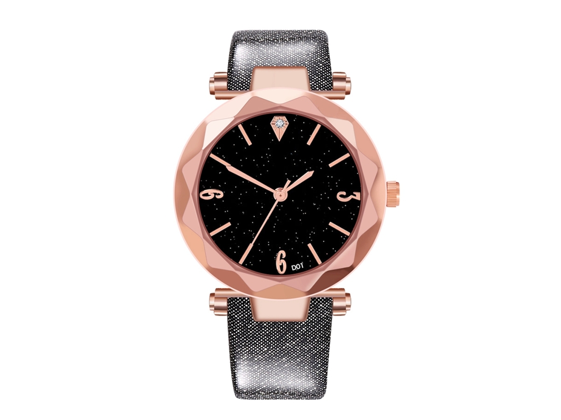 Relógio de Pulso Unissex de Quartzo com Pulseira de Couro Artificial Simples Feminino Preto