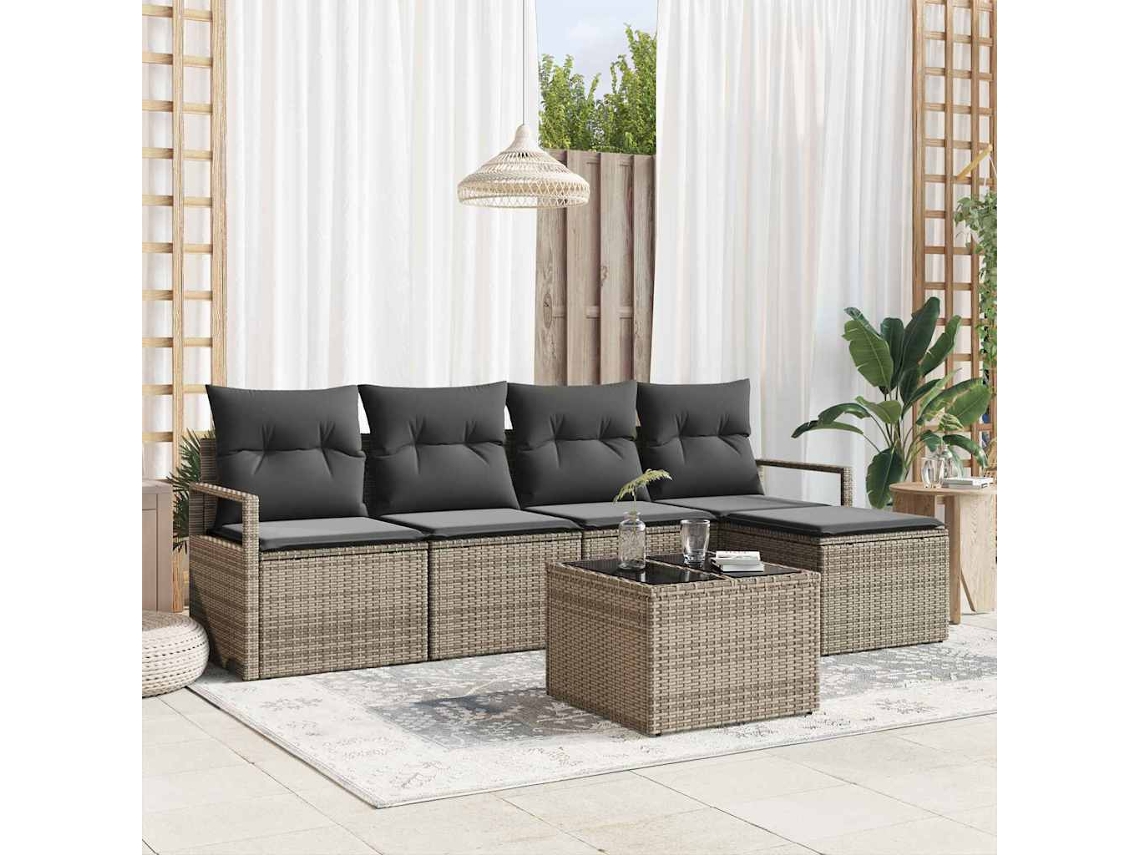 Vidaxl Conjunto De Sofás 6 Unid. Cinzeto Vime Pe