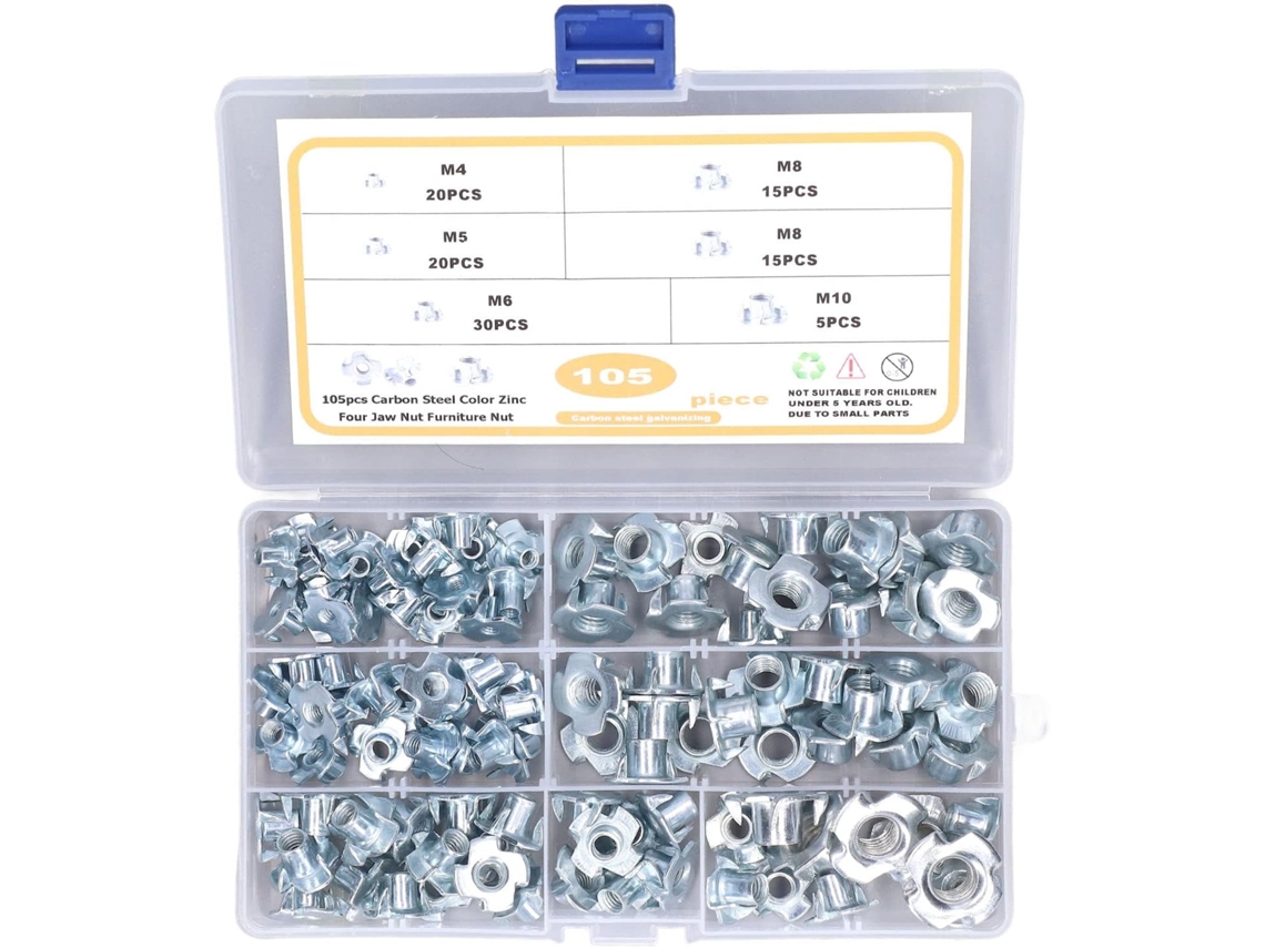 Kit Com Porcas T Sortidas, De Aço Carbono Galvanizado, 105 Peças,