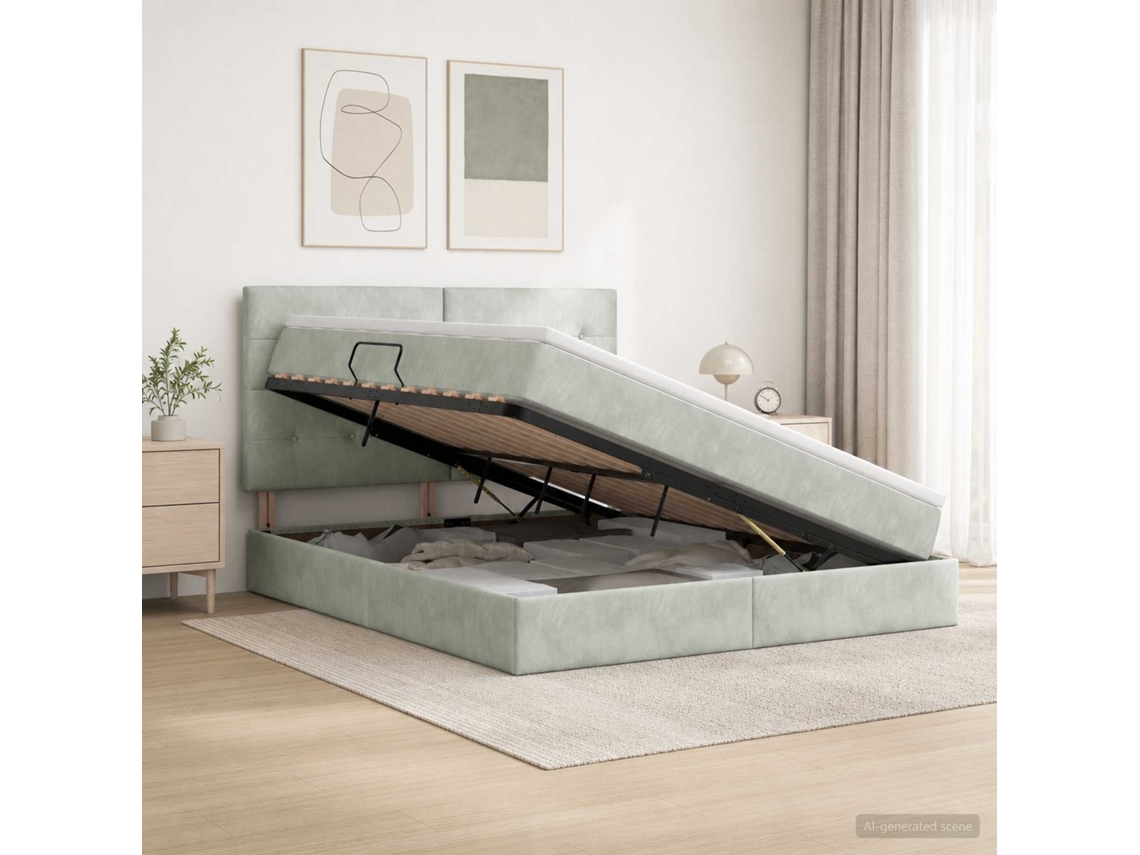 Vidaxl Cama Com Arrumação E Colchão Cinzento-claro 180 X 200 Cm Veludo