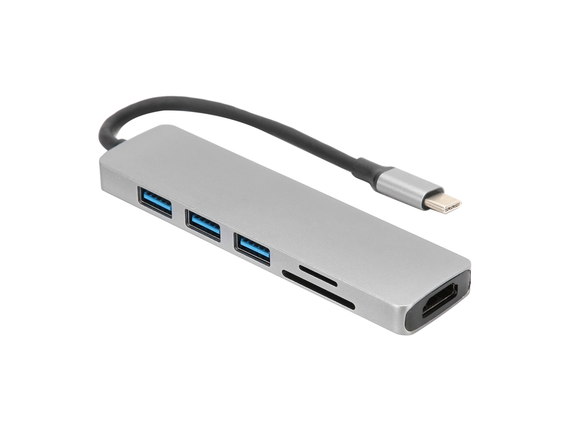 Aetheria concentrador Type c 6 em 1 com Hd Multimedia Interface, Usb3.0 e Slot Sd/tf Lf686 Cinza