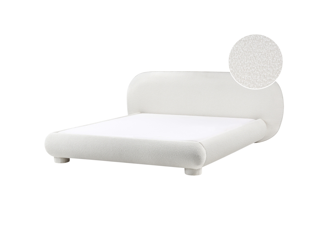 Cama Beliani Bayel De Bouclé Blanco 233x231x100