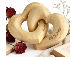 Corações De Madeira Entrelaçados Com Gravação Personalizada, Escultura Com Os Nomes Do Casal