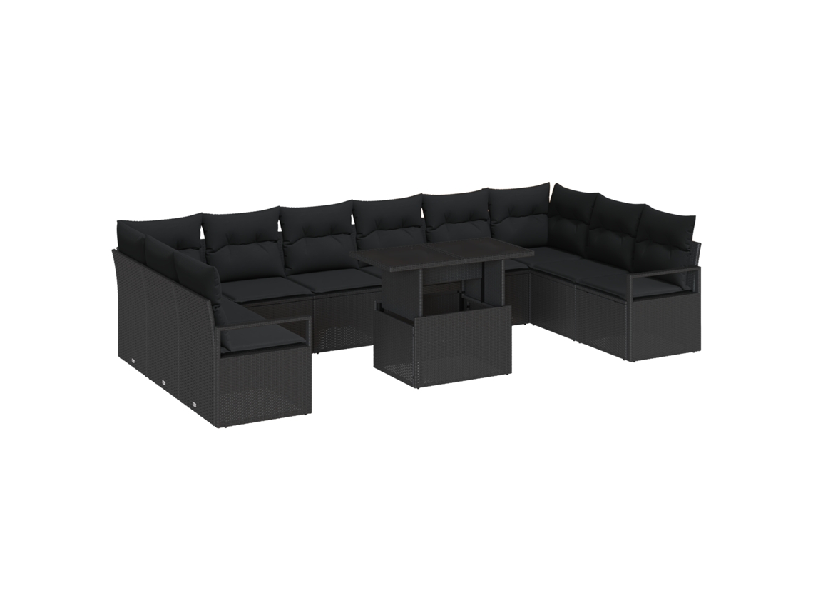 Conjunto 11 Sofá De Jardim Vidaxl Preto Vime Pe (100 X 55 X 73 Cm)
