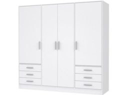 Armário com 4 portas de batente e 6 gavetas - Aglomerado - Branco mate - 206,5 x 60 x 200 cm AUCUNE