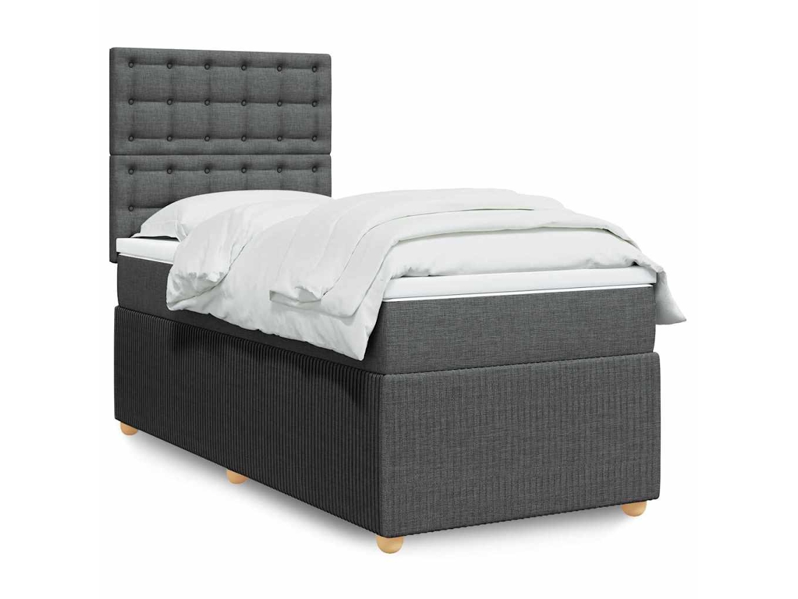 Vidaxl Cama Com Molas/colchão 90x200 Cm Tecido Cinzento-escuro