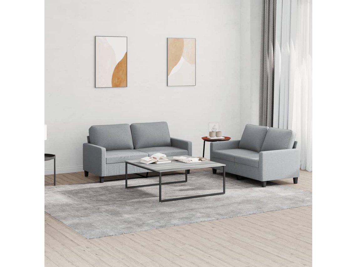 Vidaxl 2 Pcs Conjunto De Sofás Com Almofadões Tecido Cinzento-claro