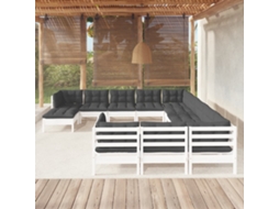 Vidaxl 12 Pcs Conjunto Lounge De Jardim C/ Almofadões Pinho Branco