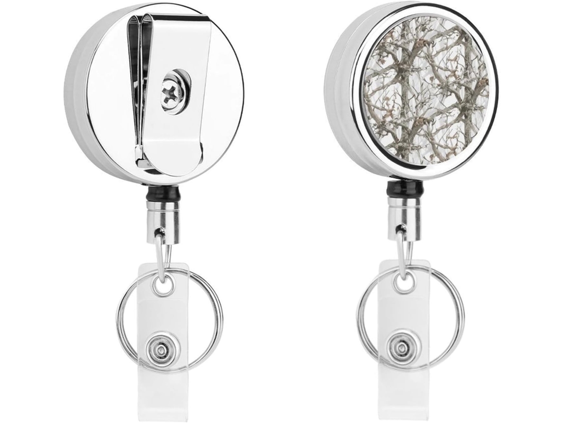 Porta Crachá Retrátil De Metal Com Estampa Camuflada White Tree, Portátil, Em Nylon, Com Cordão De Aço Inoxidável E
