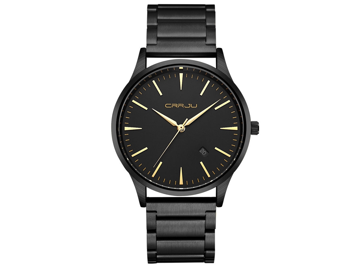 Relógio masculino à prova d'água, mostrador redondo, analógico, quartzo, moderno (preto e dourado)