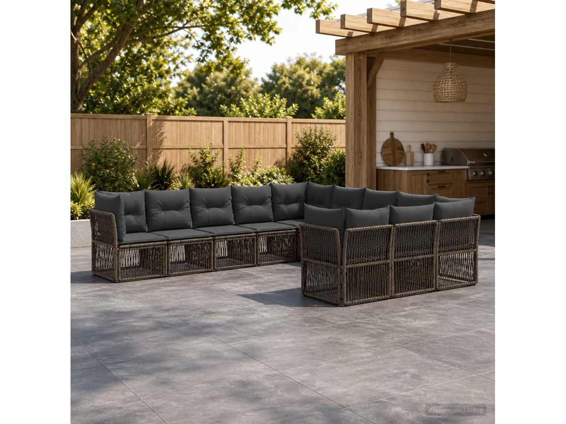 Vidaxl Conjunto De Sofá De Jardim 11 Unid. Cinzento Vime Pe