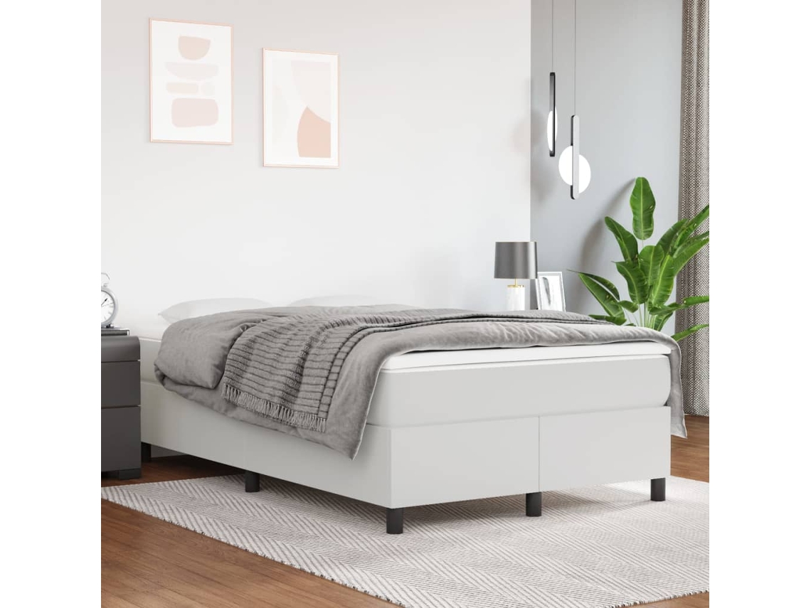 Vidaxl Estrutura De Cama Com Molas 120x200 Cm Couro Artificial Branco