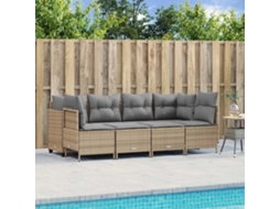 Vidaxl 5 Pcs Conjunto De Sofás P/ Jardim Com Almofadões Vime Pe Bege