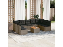 10 Pcs Conjunto Sofás De Jardim C/ Almofadões Vime Pe Cinza Dkd Home Decor