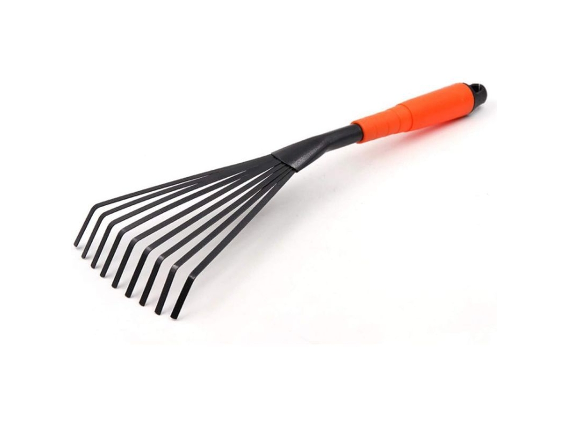 Rastrillo De Jardim Linjou Mini 16'' 9 Dentes Aço Resistente À Corrosão Cabo Ergonômico