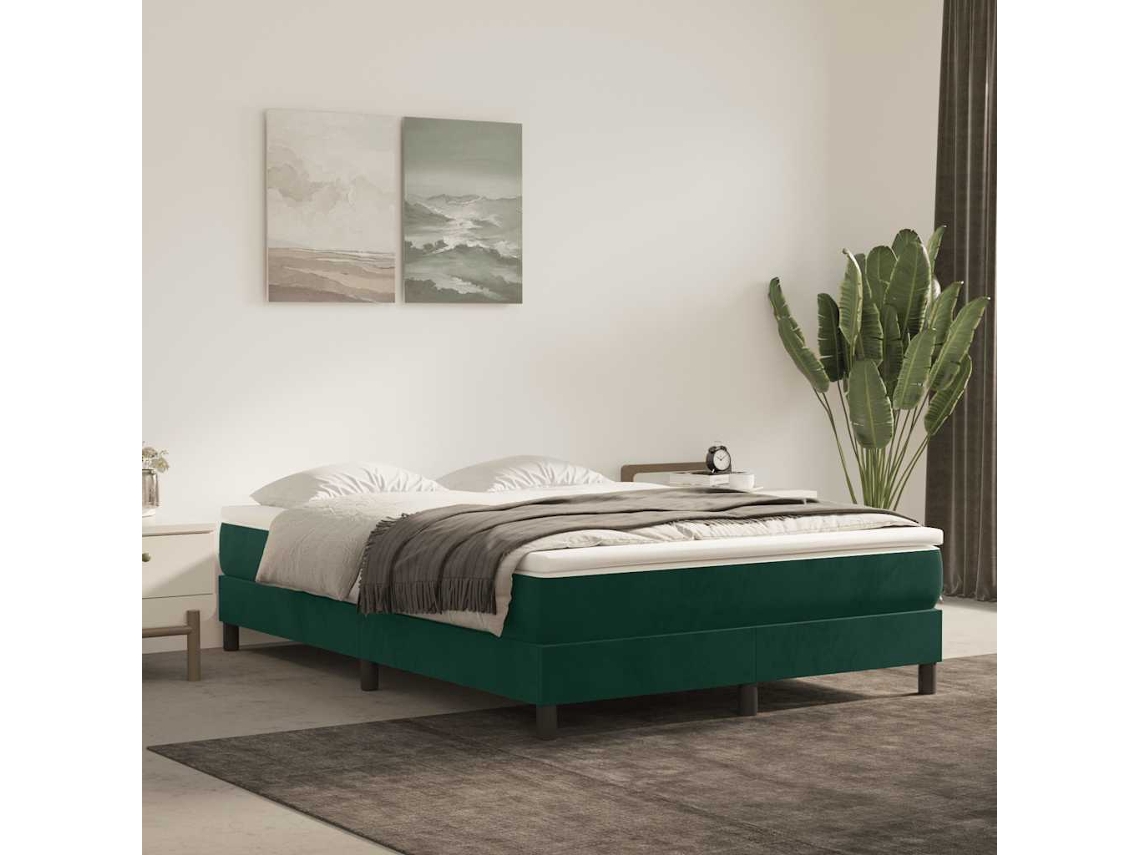 Vidaxl Estrutura De Cama Com Molas 140x200 Cm Veludo Verde-escuro