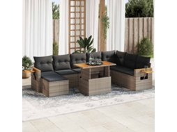 Vidaxl 9 Pcs Conjunto Sofás Jardim Almofadões Vime Pe/acácia Cinzento