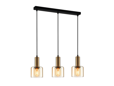 Candeeiro de Teto Suspenso Preto com Dourado e 3 Vidros ITALUX