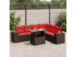 Vidaxl 7 Pcs Conj. Sofás Jardim C/ Almofadões Vime Pe/acácia Castanho
