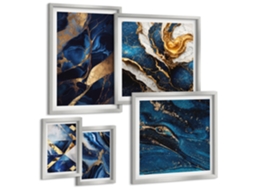 Conjunto De Pinturas Padrões Abstratos Azuis Espelharte (5 Peças)