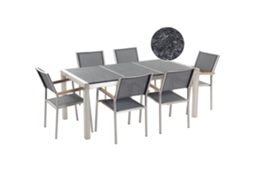 Conjunto De Refeição De Jardim Para 6 Pessoas Beliani Grosseto De Granito, Aço Inoxidável Preto/cinzento 180x90x70