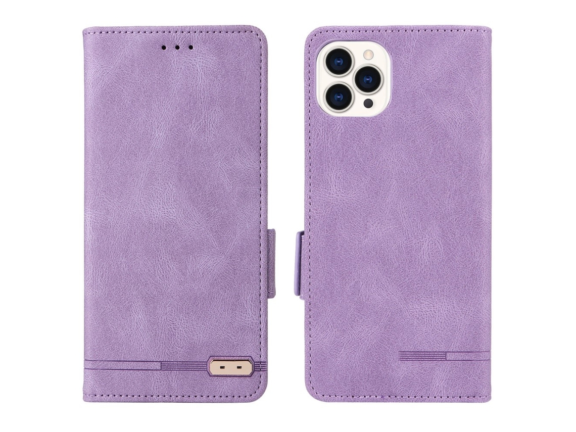 Capa Em Couro Pu Com Suporte Para Apple Iphone 16 Pro Max - Cor Roxo