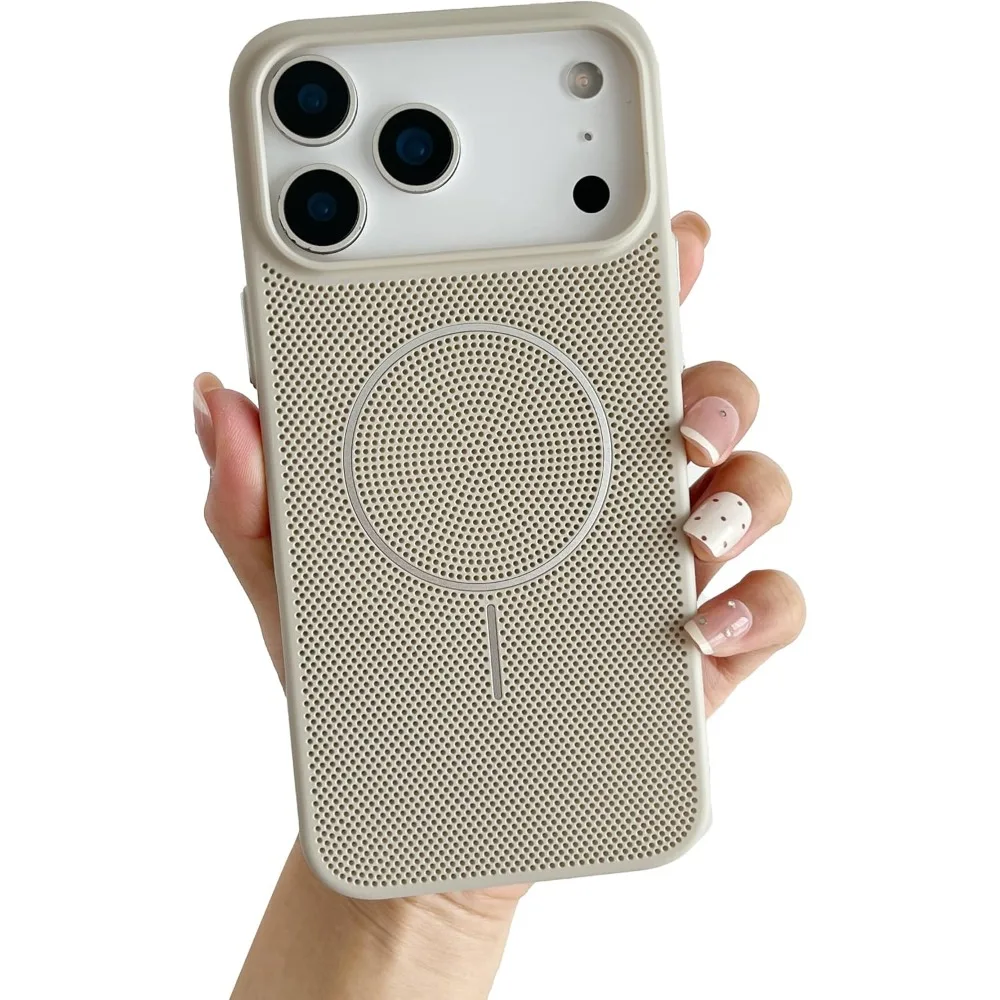 Capa Para Iphone 14 Pro Max (bege), Com Carregamento Magnético Sem Fio Magsafe E Tela De Dissipação De Calor.