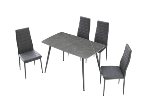 Mesa em Vidro Temperado 120Cm + 4 Cadeiras em Couro Sintético. Sala de Jantar Ou Cozinha Cinza SALDOSYSTOCKS