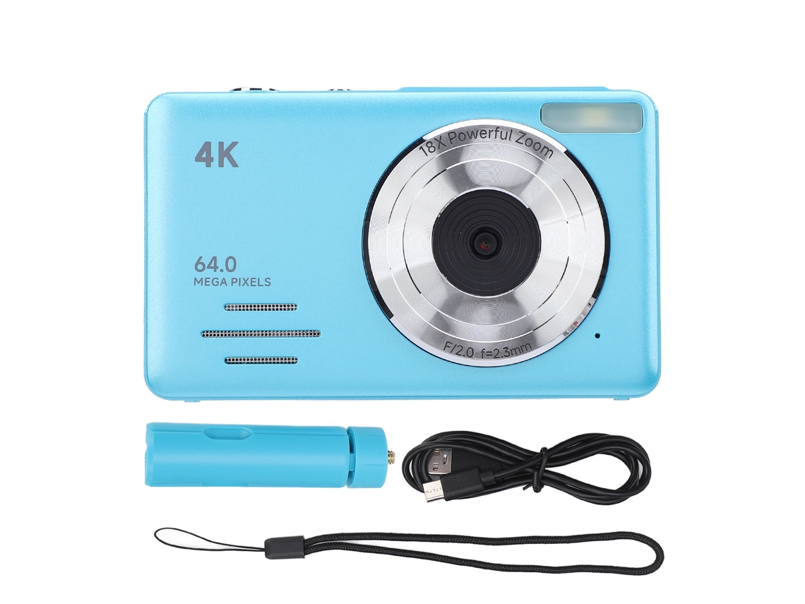 Câmera Digital 4k 64mp Com Zoom Digital 18x, Compacta, Foco Automático, Filtros, Gravação Em Loop, Lento E Timelapse, Azul