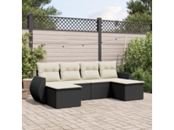 Vidaxl 6 Pcs Conjunto Sofás De Jardim C/ Almofadões Vime Pe Preto