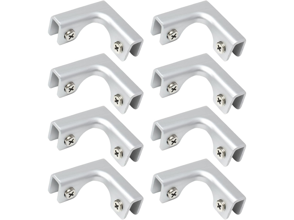 Conjunto de 8 conectores de borda em alumínio para instalação fácil e segura em azulejos de cozinha e banheiro.