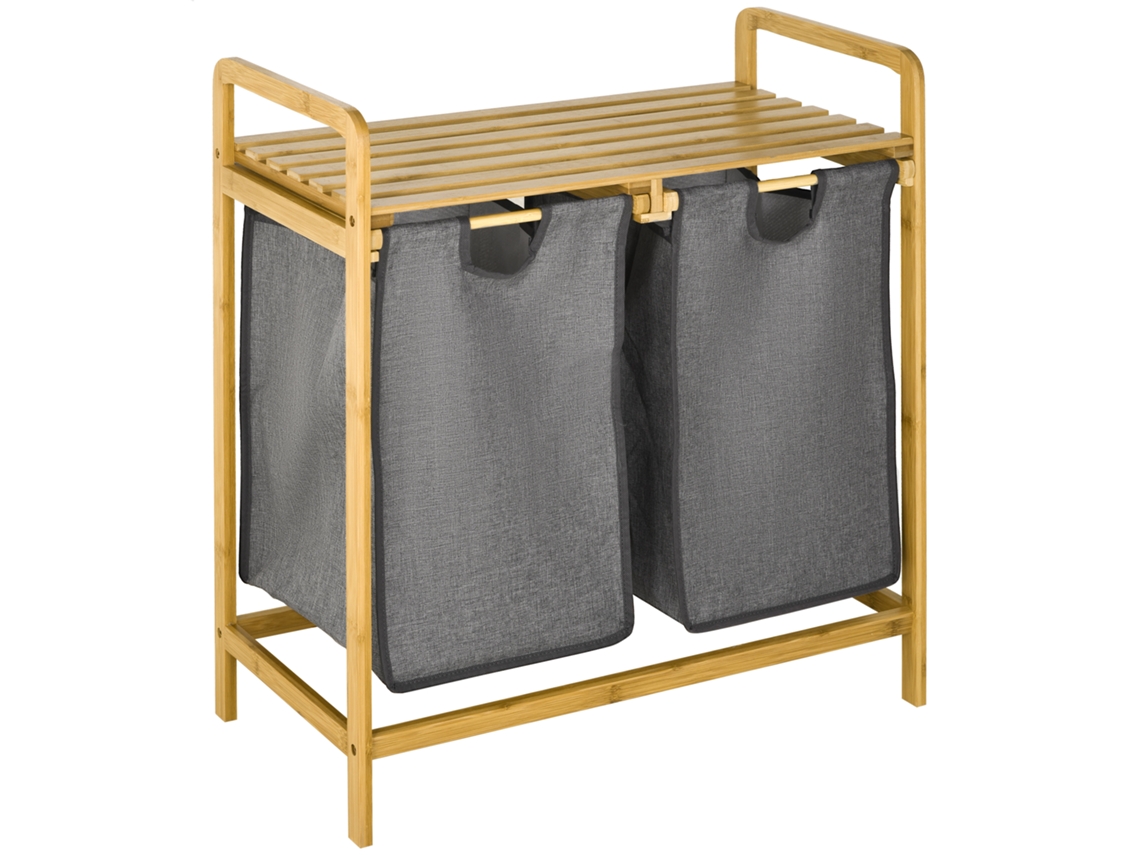 Cesto de Roupa Bambu e Tecido Não Tecido Cor Madeira e Cinza 63,5x33x73 cm Homcom