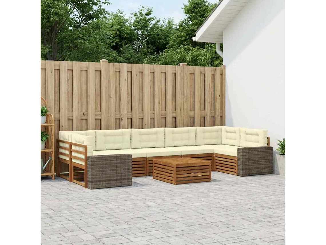Vidaxl Conjunto De Sofás Para Exterior 8 Pcs Natural E Creme