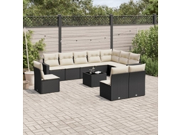 Vidaxl 11 Pcs Conjunto Sofás De Jardim C/ Almofadões Vime Pe Preto