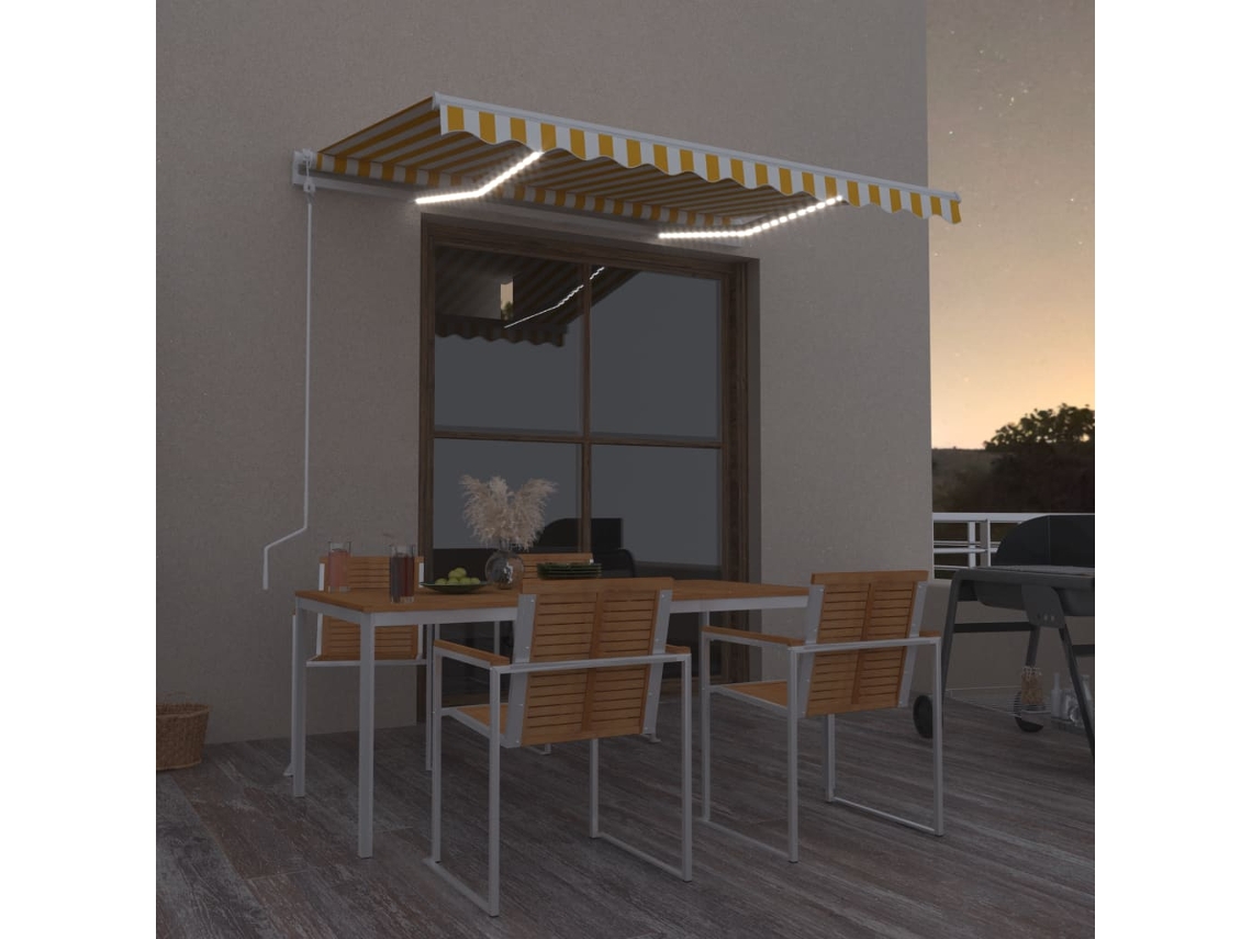 Vidaxl Toldo Automático Led E Sensor De Vento 300x250cm Amarelo/branco