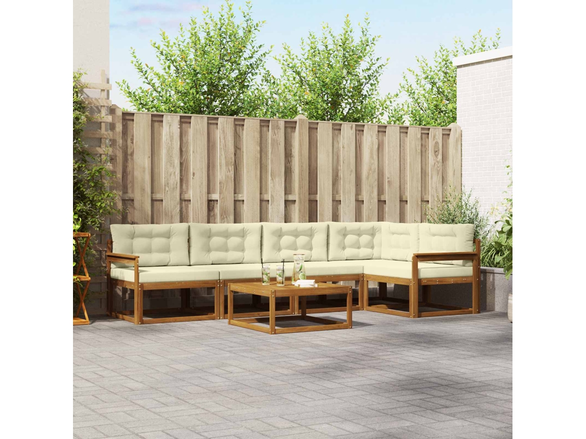 Vidaxl Conjunto De Sofás Para Exterior 6 Pcs Natural E Creme