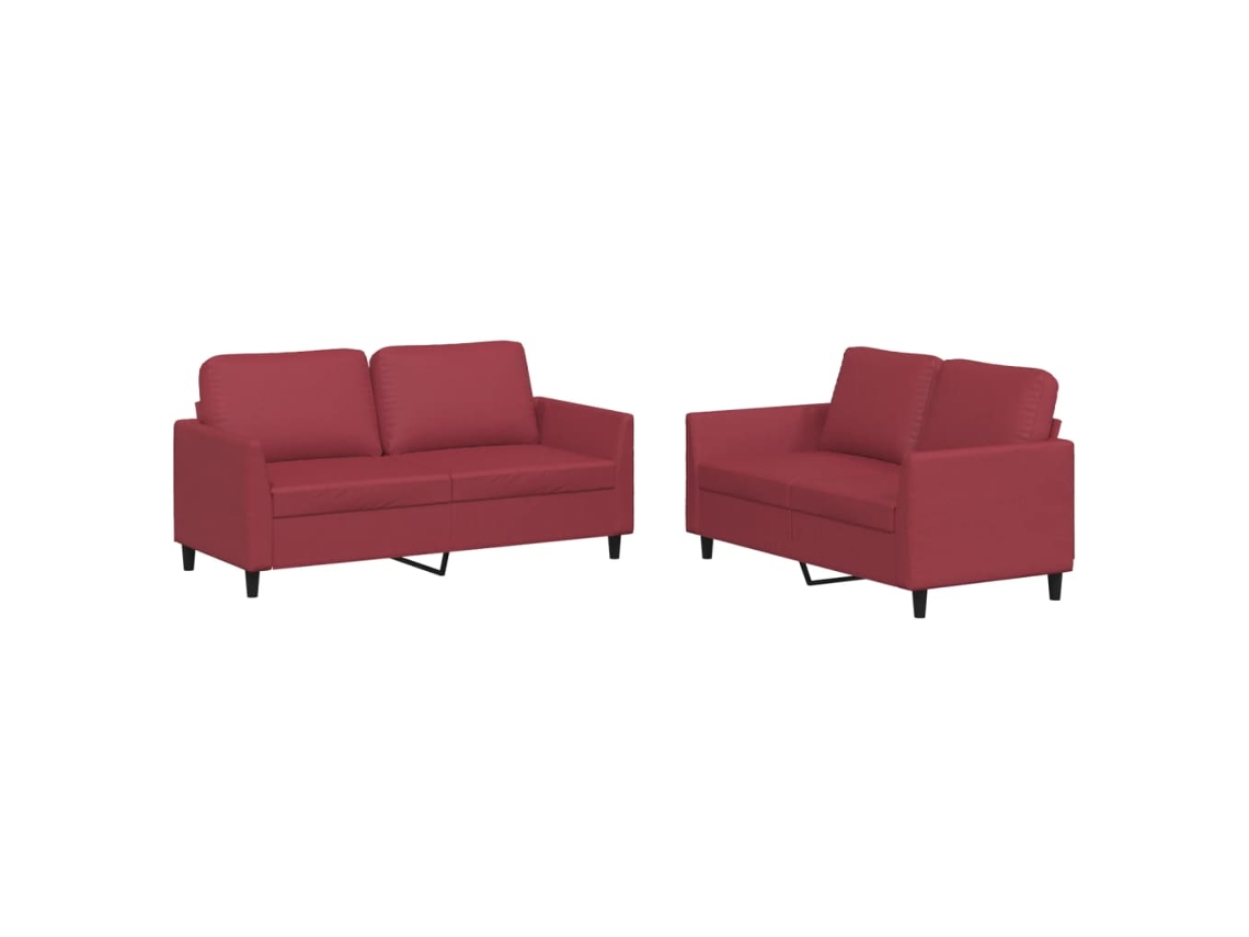 Conjunto de 2 Sofás com Almofadões Couro Artif. Vermelho Tinto MAISON EXCLUSIVE