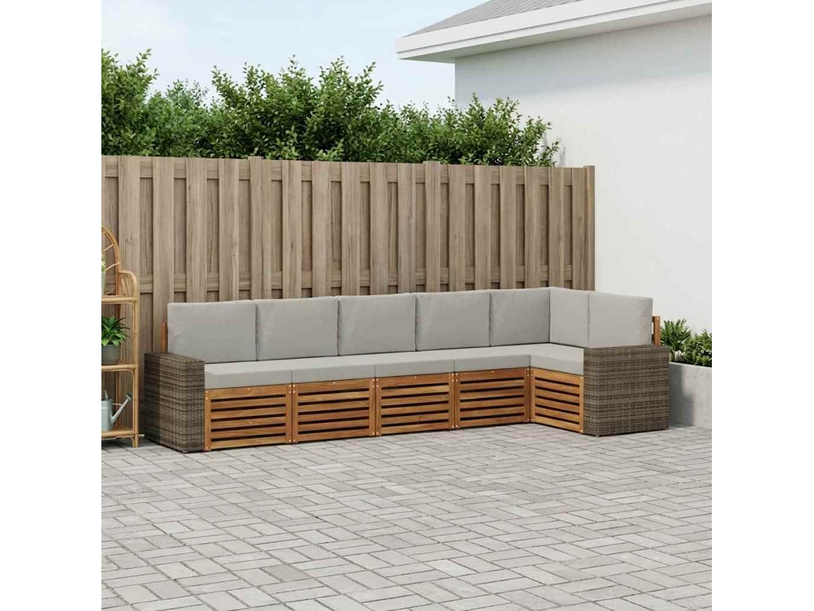 Vidaxl Conjunto De Sofá Sectional 6 Pcs Natural E Cinzento-claro