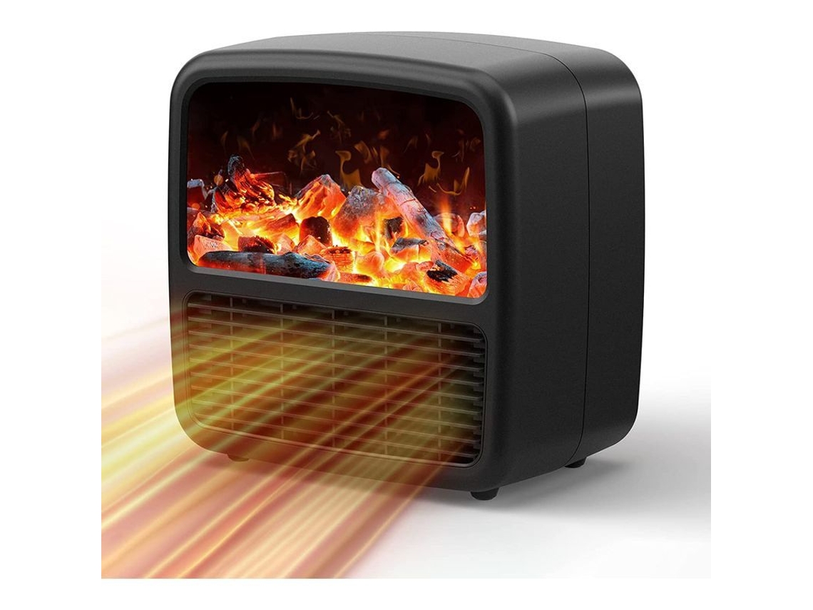Aquecedor elétrico de mesa, 1000W/1500W, com chama simulada, PTC