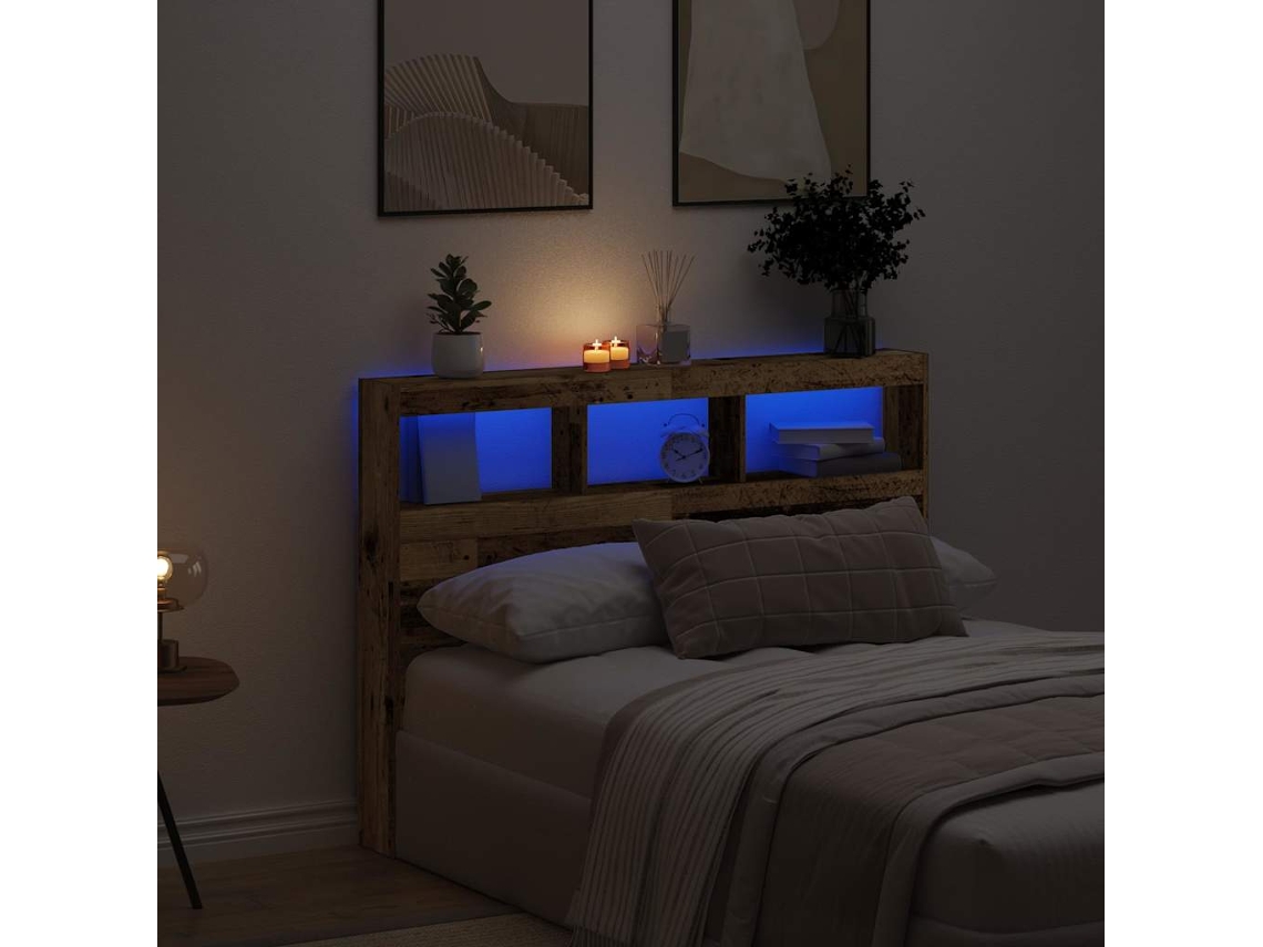Mesilla de noche con luces LED 140x17x102cm Madera Vieja
