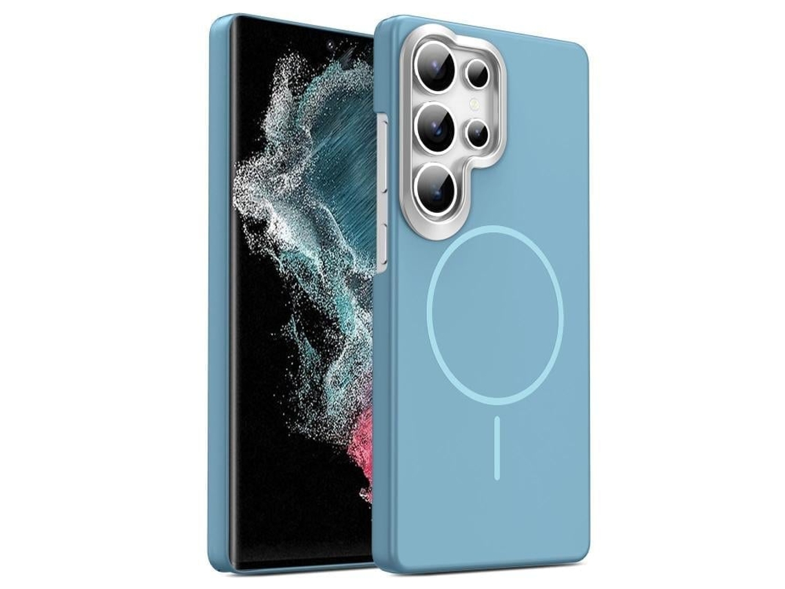 Capa Para Samsung Galaxy S22 Ultra 5g Fina Circular Magsafe À Prova De Choque Dourada Em Policarbonato Azul Oceano