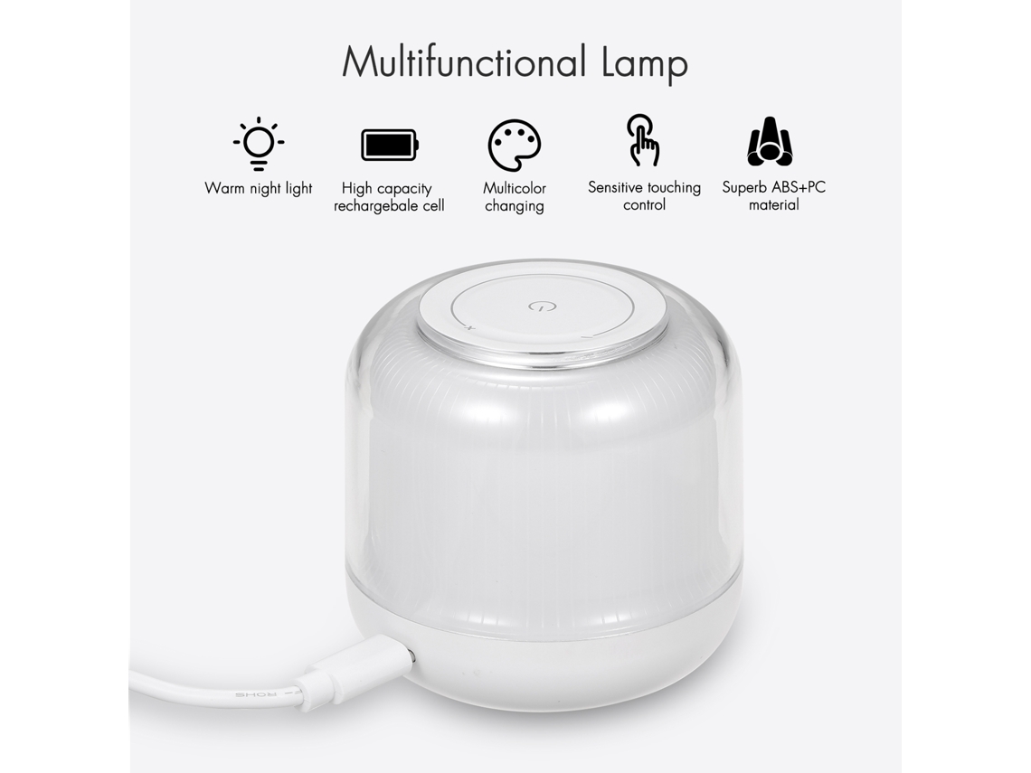 Luz Noturna Rgb com Controle Tocado Sensível Brilho Ajustável Bateria 1000mah para Quarto Presente