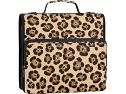 Pasta Organizadora De 3 Argolas Com Zíper E Estampa Leopardo Bege, 3,8cm 1,5 Polegadas, Ideal O Ensino