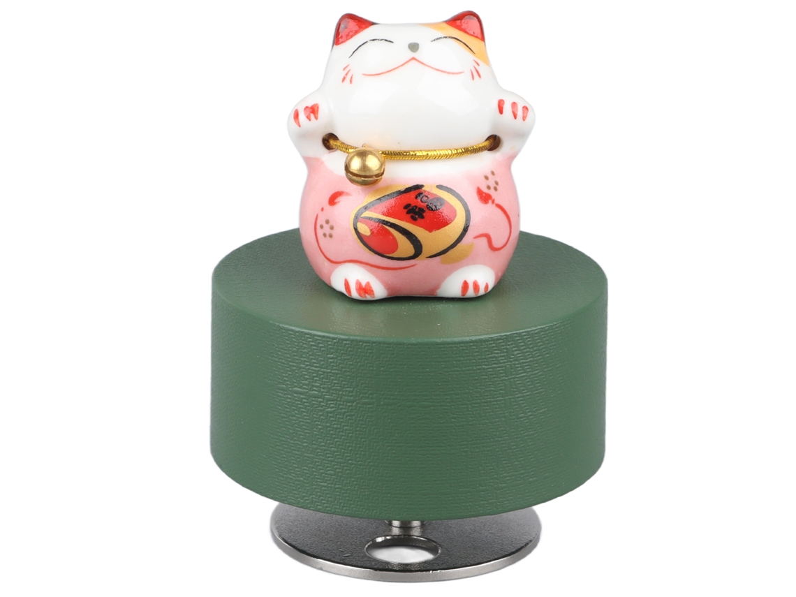 Caixa Musical Gato da Sorte Redonda Rosa Melodia Agradável