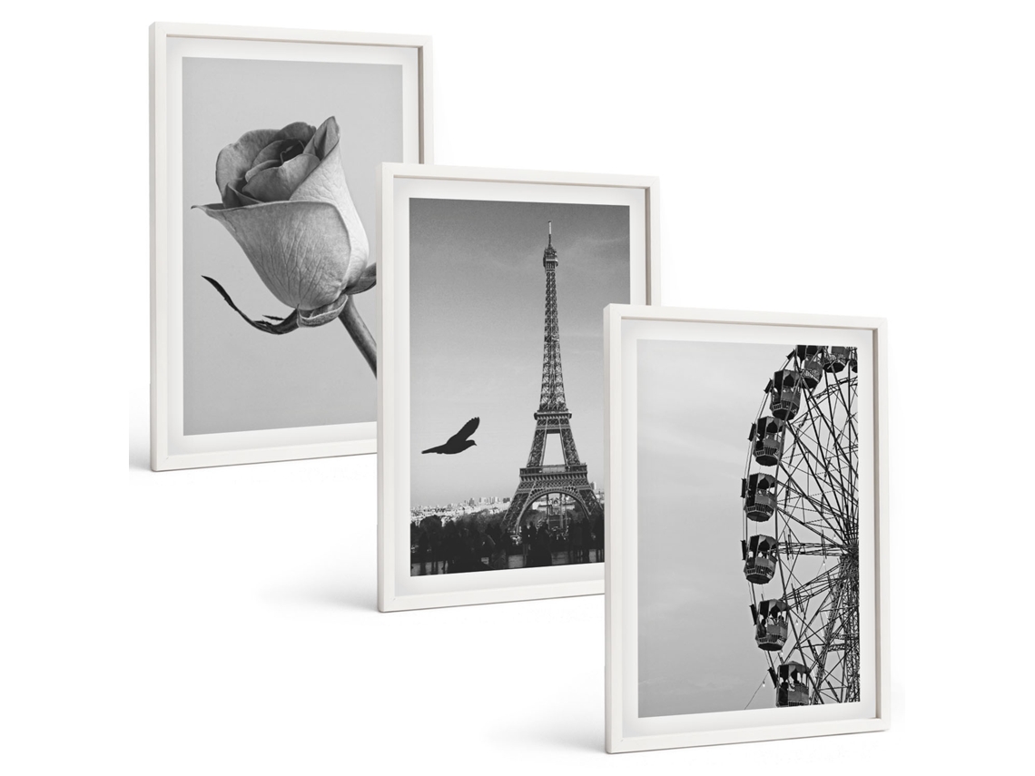 Conjunto De Pinturas Rosa, Torre Eiffel, Roda-gigante Espelharte (3 Peças 40x60 Cm)