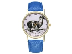 Relógio de pulso unissex Zhoulianfa com mecanismo de quartzo, pulseira de couro PU e estampa animal azul royal.