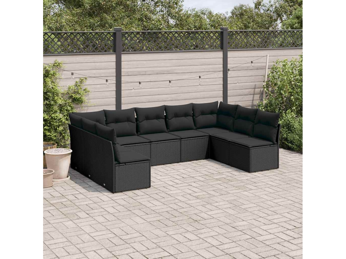 Vidaxl 9 Pcs Conjunto De Sofás P/ Jardim C/ Almofadões Vime Pe Preto